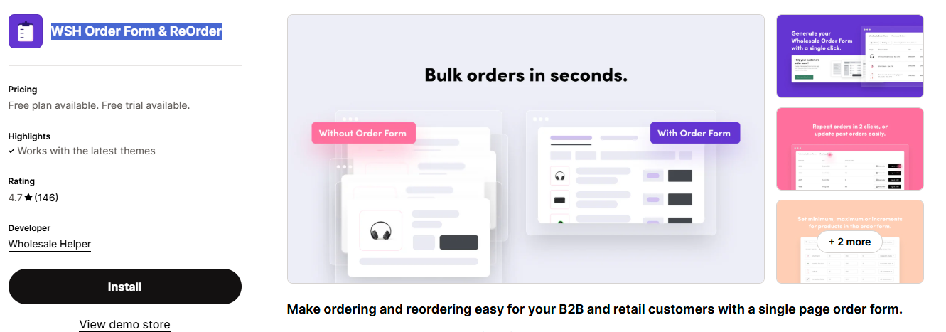 WSH Order Form & ReOrder